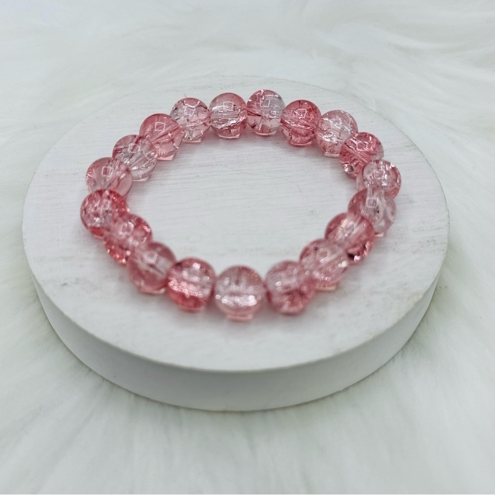 Crystal Bubble Gum Pink Beaded 10mm Beads Bracelet - Picture 3 of 6
